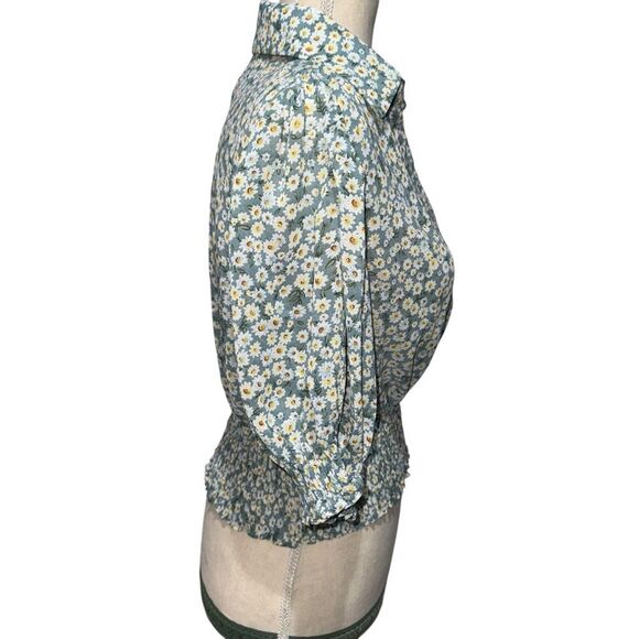 NWT Know One Cares Floral Green Blue Short Sleeve Crop Top Blouse V Neck size L - Picture 5 of 11